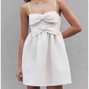 Sachin & Babi Sloane Taffeta Double-Bow Pleated Mini Dress. Size: US 0. White